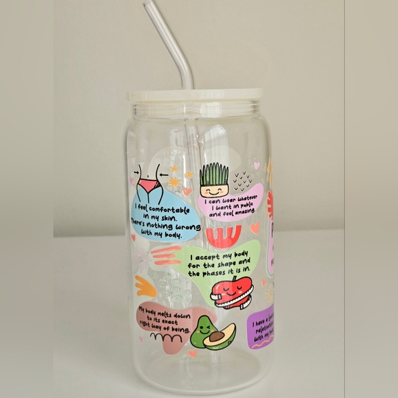 Positive Affirmations For Weight Loss 16oz Clear Beer Can Glass Cup - Picture 3 of 5
